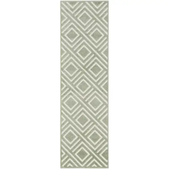 6' Green Geometric Runner Rug Photo 6