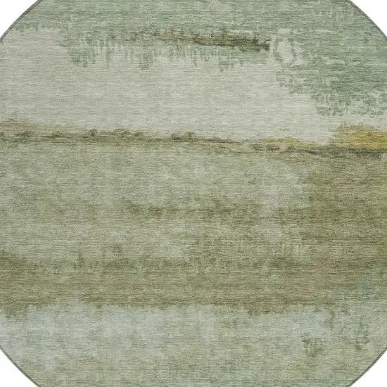 8' Green Gold And Beige Round Abstract Washable Indoor Outdoor Area Rug Photo 5