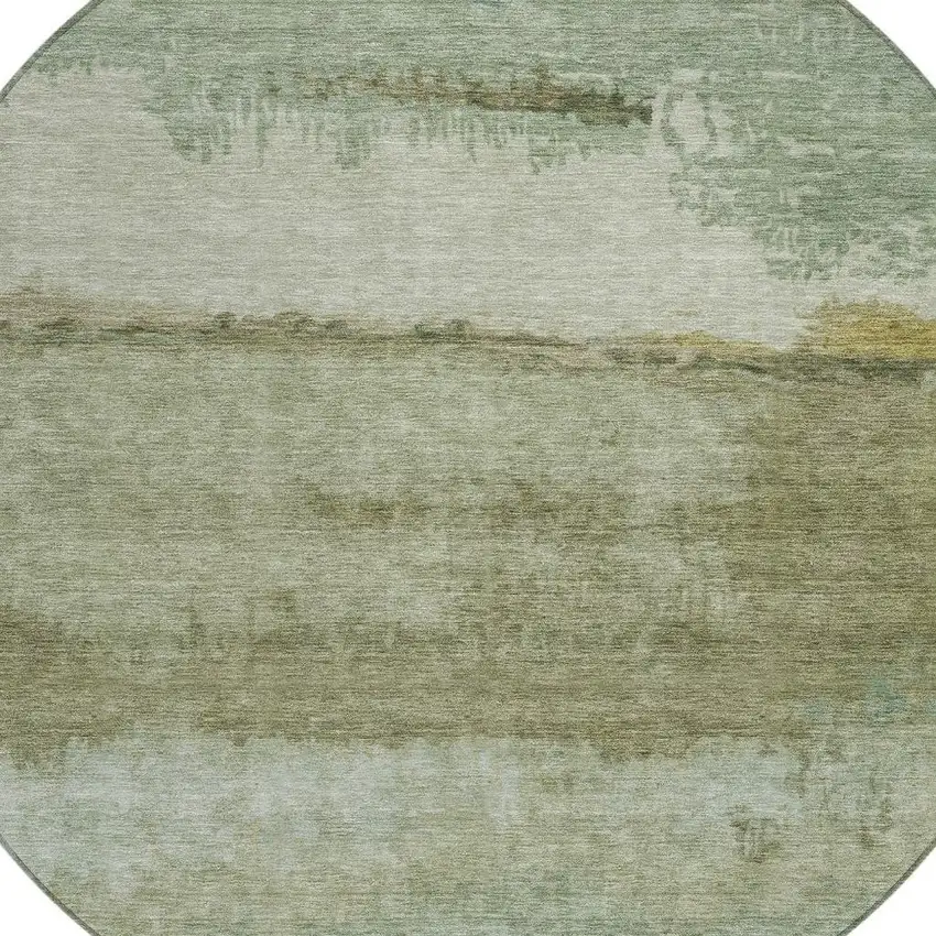 8' Green Gold And Beige Round Abstract Washable Indoor Outdoor Area Rug Photo 5