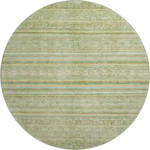 Photo of 8' Green Gold And Beige Striped Washable Round Rug With UV Protection