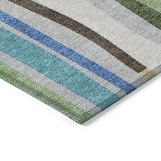 8' Green Gold And Blue Round Striped Washable Indoor Outdoor Area Rug Photo 4