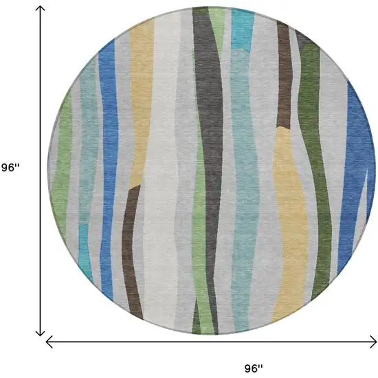 8' Green Gold And Blue Round Striped Washable Indoor Outdoor Area Rug Photo 9