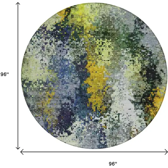 8' Green Gold And Charcoal Round Abstract Washable Indoor Outdoor Area Rug Photo 3