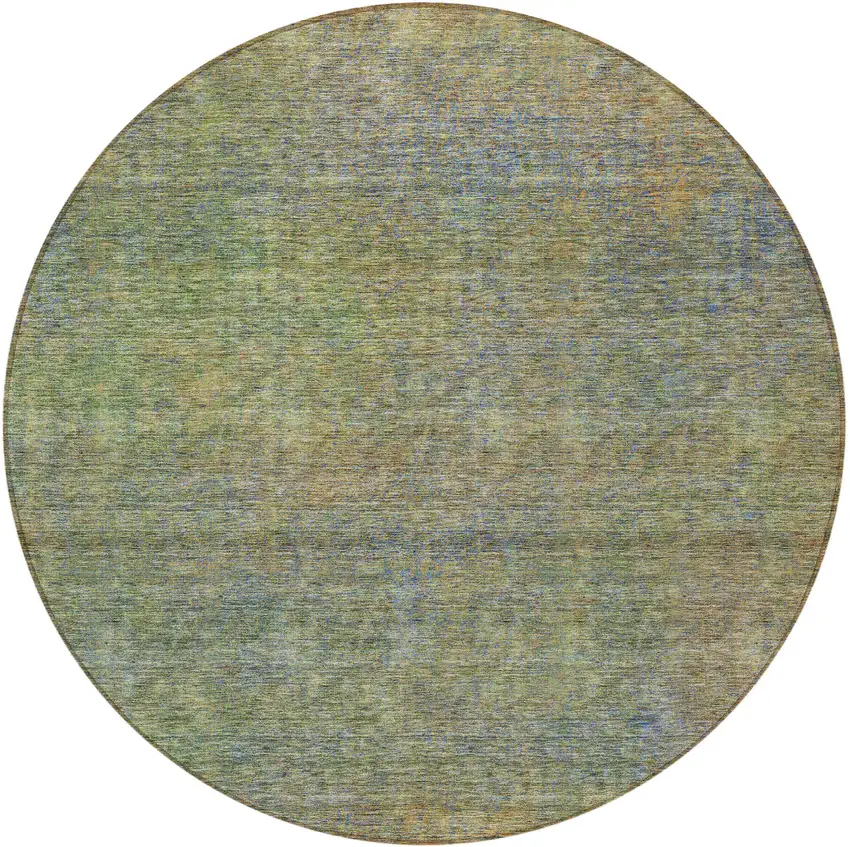 8' Green Gold And Charcoal Round Abstract Washable Indoor Outdoor Area Rug Photo 3