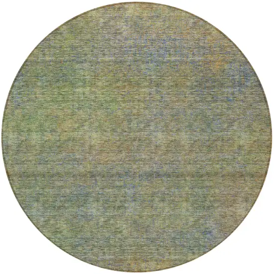 8' Green Gold And Charcoal Round Abstract Washable Indoor Outdoor Area Rug Photo 3