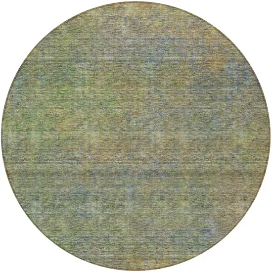 8' Green Gold And Charcoal Round Abstract Washable Indoor Outdoor Area Rug Photo 3