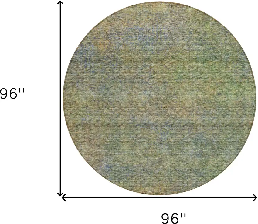 8' Green Gold And Charcoal Round Abstract Washable Indoor Outdoor Area Rug Photo 7