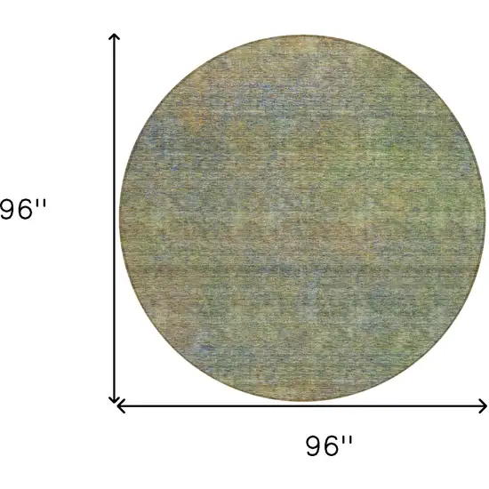 8' Green Gold And Charcoal Round Abstract Washable Indoor Outdoor Area Rug Photo 7