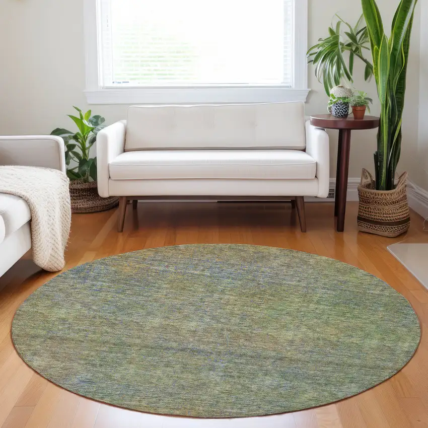 8' Green Gold And Charcoal Round Abstract Washable Indoor Outdoor Area Rug Photo 6