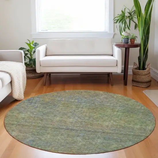 8' Green Gold And Charcoal Round Abstract Washable Indoor Outdoor Area Rug Photo 6