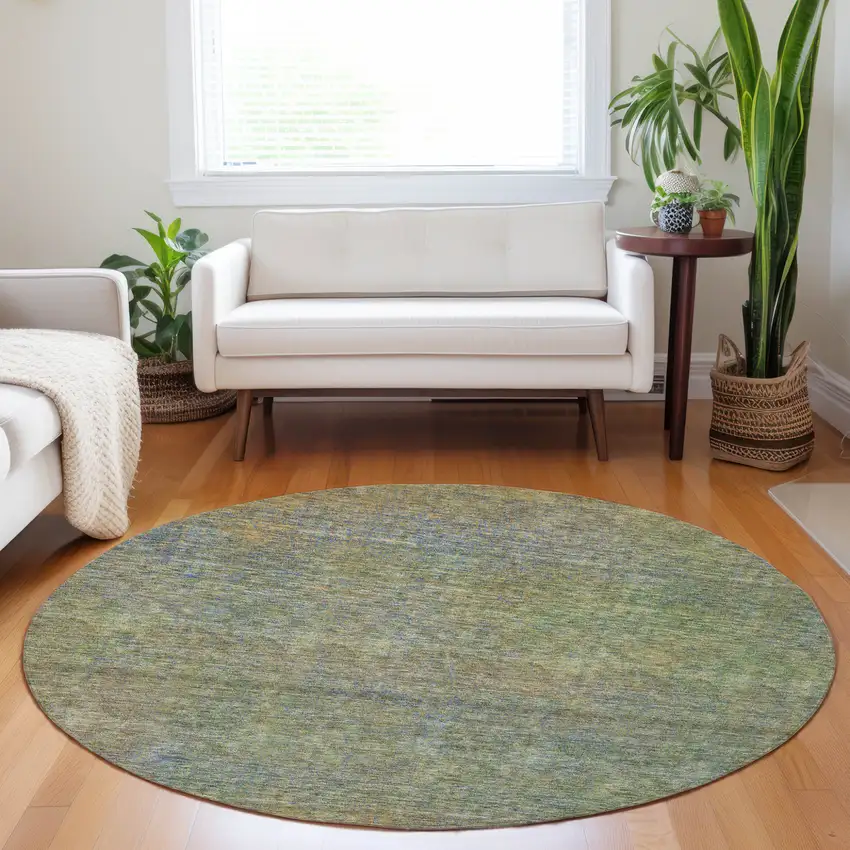 8' Green Gold And Charcoal Round Abstract Washable Indoor Outdoor Area Rug Photo 6