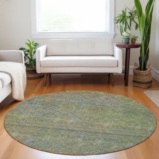 8' Green Gold And Charcoal Round Abstract Washable Indoor Outdoor Area Rug Photo 6