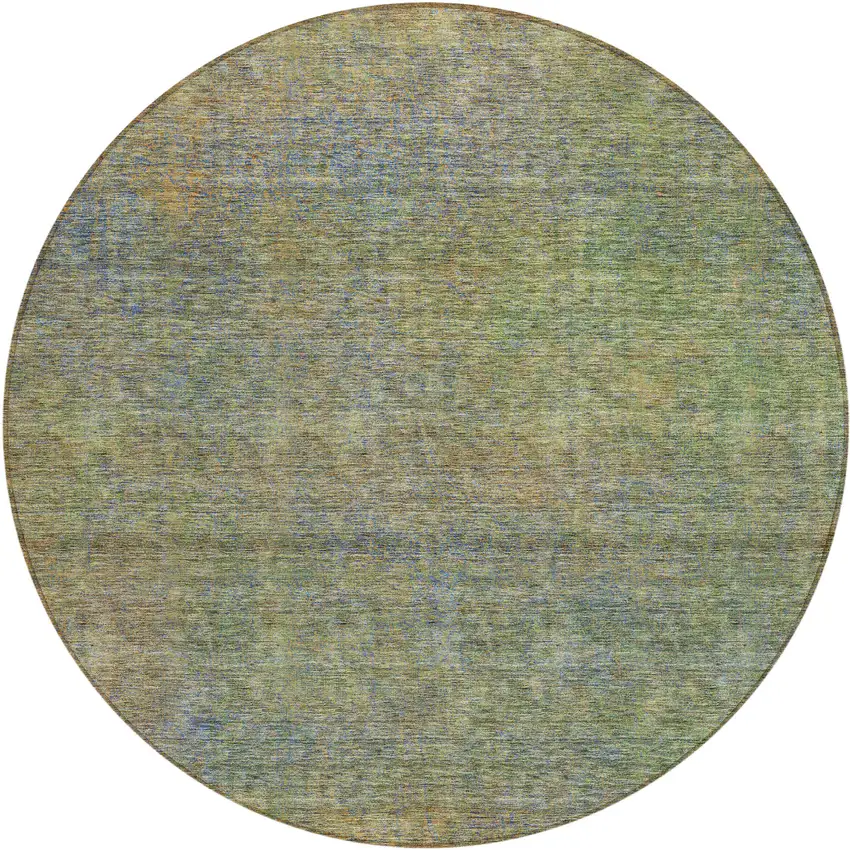 8' Green Gold And Charcoal Round Abstract Washable Indoor Outdoor Area Rug Photo 1