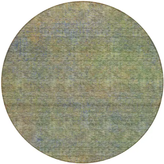 8' Green Gold And Charcoal Round Abstract Washable Indoor Outdoor Area Rug Photo 1