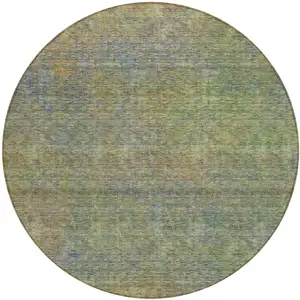 Photo of 8' Green Gold And Charcoal Round Abstract Washable Indoor Outdoor Area Rug