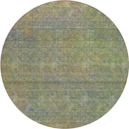 8' Green Gold And Charcoal Round Abstract Washable Indoor Outdoor Area Rug Photo 1