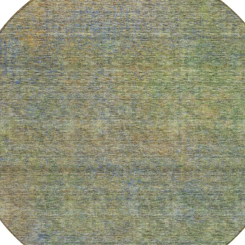 8' Green Gold And Charcoal Round Abstract Washable Indoor Outdoor Area Rug Photo 4