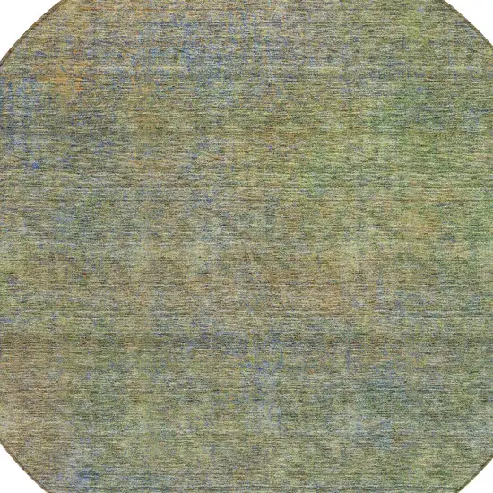 8' Green Gold And Charcoal Round Abstract Washable Indoor Outdoor Area Rug Photo 4