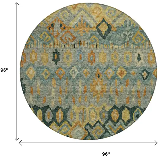 8' Green Gold And Copper Round Geometric Washable Indoor Outdoor Area Rug Photo 3