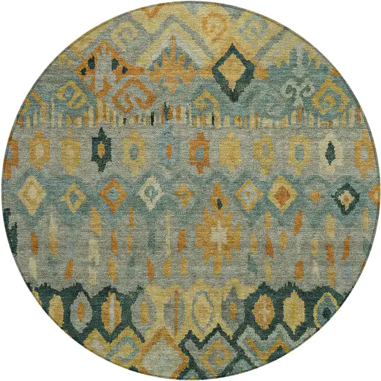 8' Green Gold And Copper Round Geometric Washable Indoor Outdoor Area Rug Photo 2