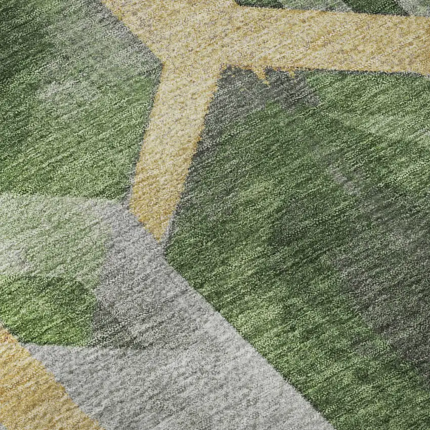 8' Green Gold And Gray Geometric Washable Round Rug With UV Protection Photo 8