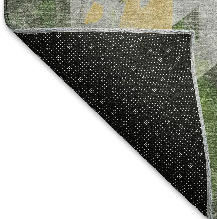 8' Green Gold And Gray Geometric Washable Round Rug With UV Protection Photo 5