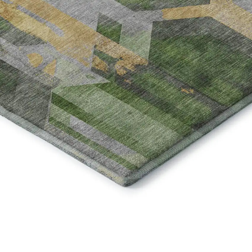 8' Green Gold And Gray Geometric Washable Round Rug With UV Protection Photo 6