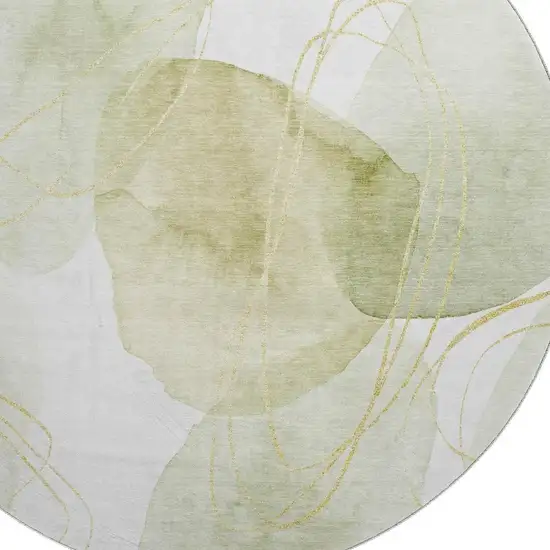 8' Green Gold And Ivory Abstract Washable Round Rug With UV Protection Photo 3