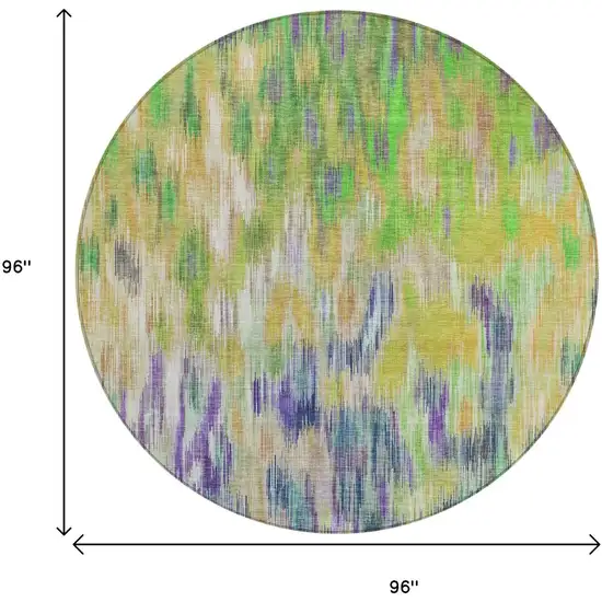 8' Green Gold And Ivory Round Abstract Washable Indoor Outdoor Area Rug Photo 8