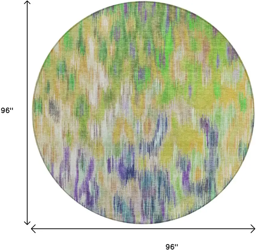 8' Green Gold And Ivory Round Abstract Washable Indoor Outdoor Area Rug Photo 8