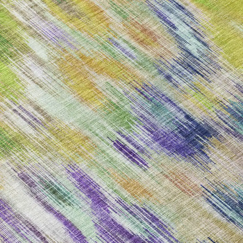 8' Green Gold And Ivory Round Abstract Washable Indoor Outdoor Area Rug Photo 9