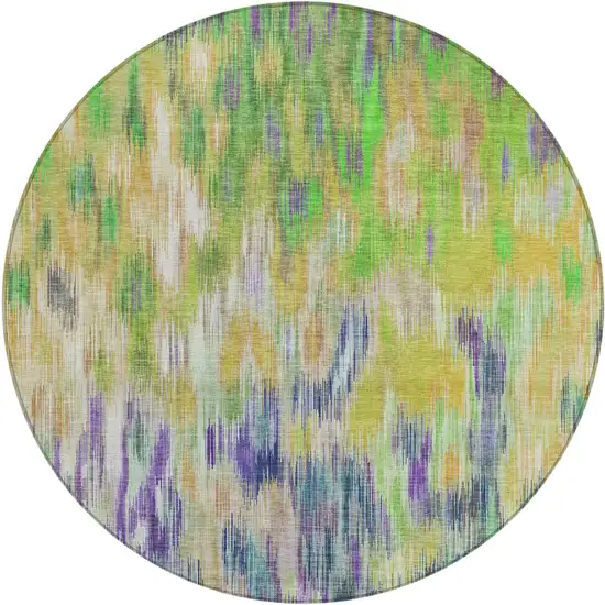 8' Green Gold And Ivory Round Abstract Washable Indoor Outdoor Area Rug Photo 1