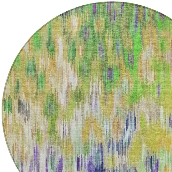 8' Green Gold And Ivory Round Abstract Washable Indoor Outdoor Area Rug Photo 5