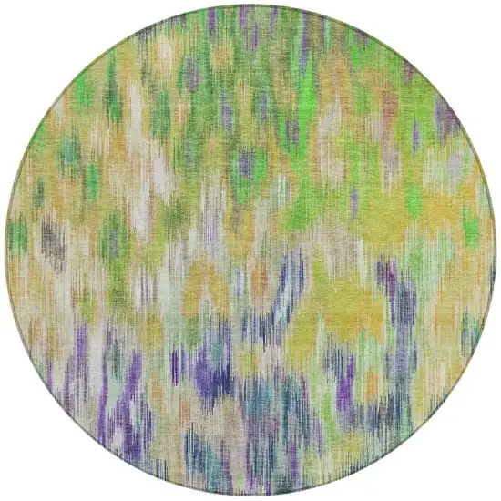 8' Green Gold And Ivory Round Abstract Washable Indoor Outdoor Area Rug Photo 3