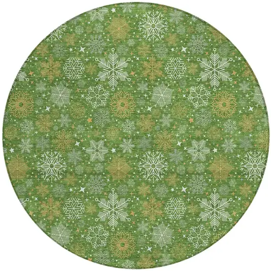 8' Green Gold And Ivory Round Medallion Washable Indoor Outdoor Area Rug Photo 3