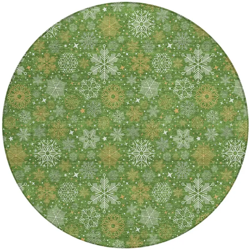 8' Green Gold And Ivory Round Medallion Washable Indoor Outdoor Area Rug Photo 3