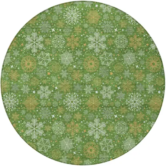 8' Green Gold And Ivory Round Medallion Washable Indoor Outdoor Area Rug Photo 4