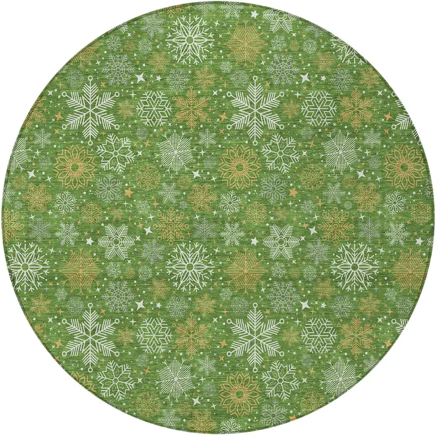 8' Green Gold And Ivory Round Medallion Washable Indoor Outdoor Area Rug Photo 4