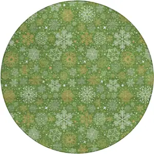 Photo of 8' Green Gold And Ivory Round Medallion Washable Indoor Outdoor Area Rug