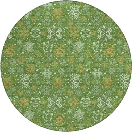 8' Green Gold And Ivory Round Medallion Washable Indoor Outdoor Area Rug Photo 1
