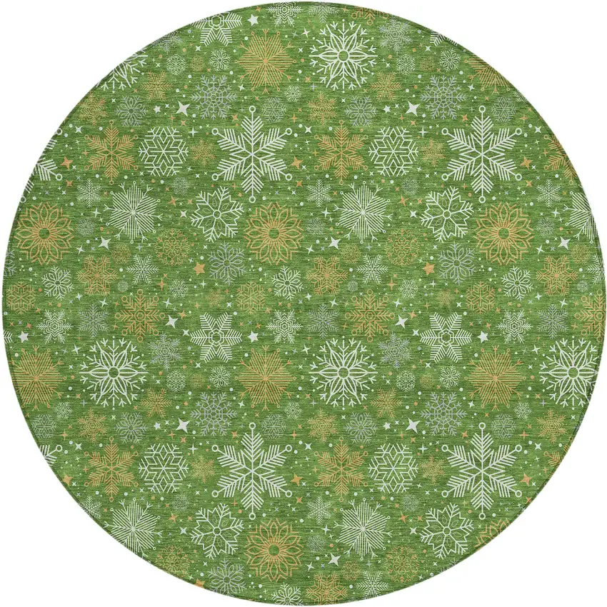 8' Green Gold And Ivory Round Medallion Washable Indoor Outdoor Area Rug Photo 1