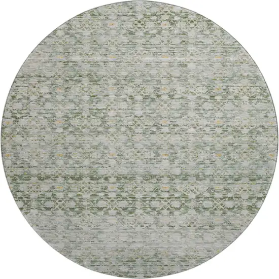 8' Green Gold And Ivory Striped Washable Round Rug With UV Protection Photo 1