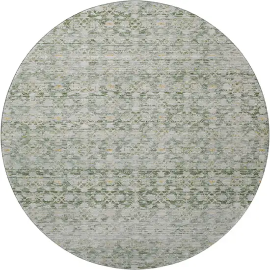 8' Green Gold And Ivory Striped Washable Round Rug With UV Protection Photo 2
