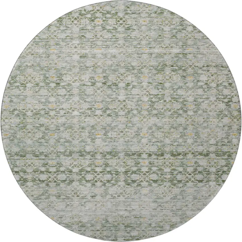 8' Green Gold And Ivory Striped Washable Round Rug With UV Protection Photo 2