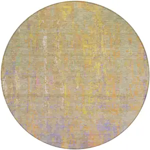 Photo of 8' Green Gold And Purple Round Abstract Washable Indoor Outdoor Area Rug