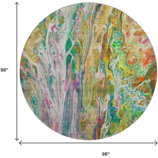 8' Green Gold And Teal Abstract Washable Round Rug With UV Protection Photo 3