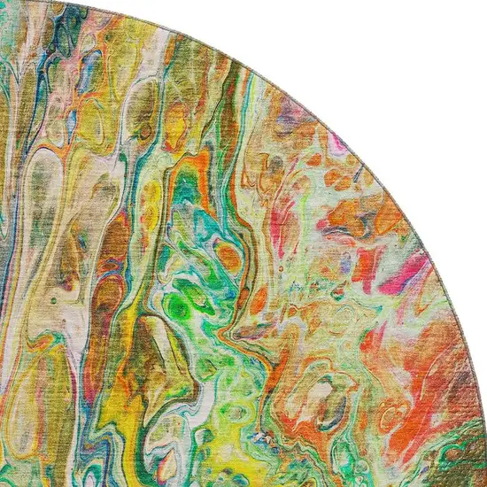 8' Green Gold And Teal Abstract Washable Round Rug With UV Protection Photo 4