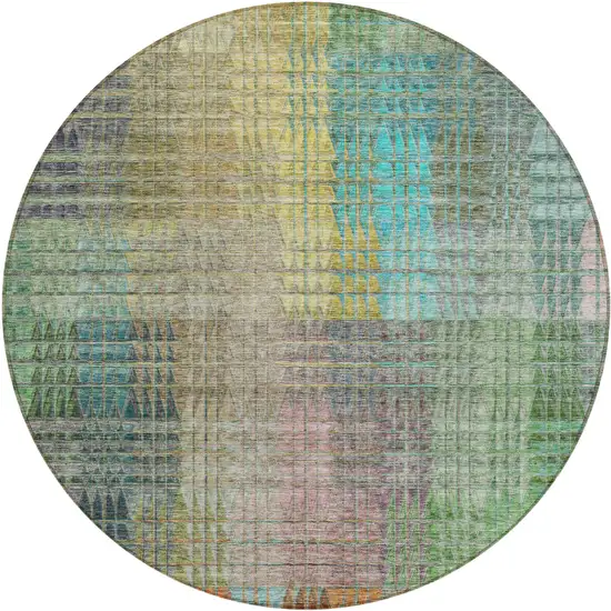 8' Green Gold And Teal Blue Round Abstract Washable Indoor Outdoor Area Rug Photo 2