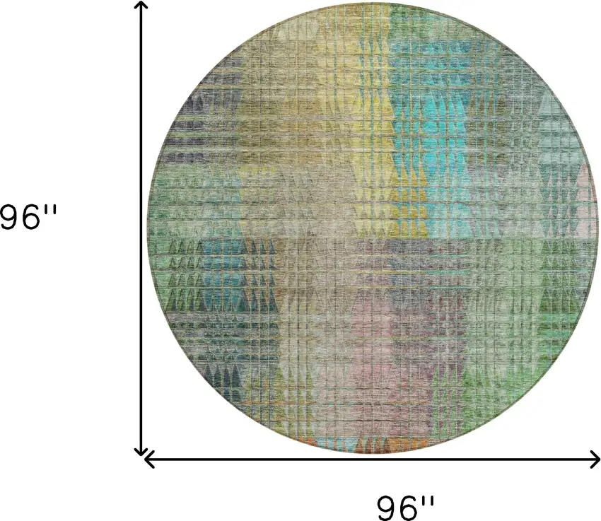 8' Green Gold And Teal Blue Round Abstract Washable Indoor Outdoor Area Rug Photo 3