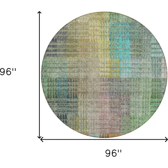8' Green Gold And Teal Blue Round Abstract Washable Indoor Outdoor Area Rug Photo 3